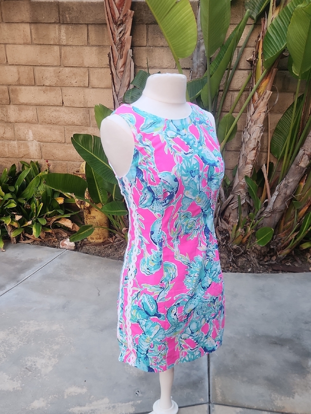 Lilly Pulitzer Mila Shift Dress in Lobsters in Love Pink Blue Sleeveless Size 4